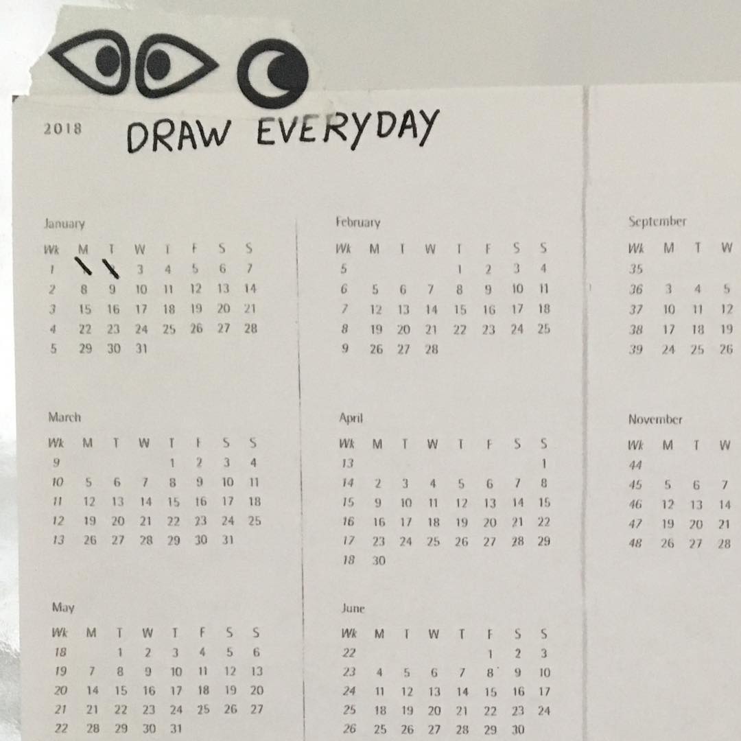 2018 calander with the title, 'Draw Everyday'